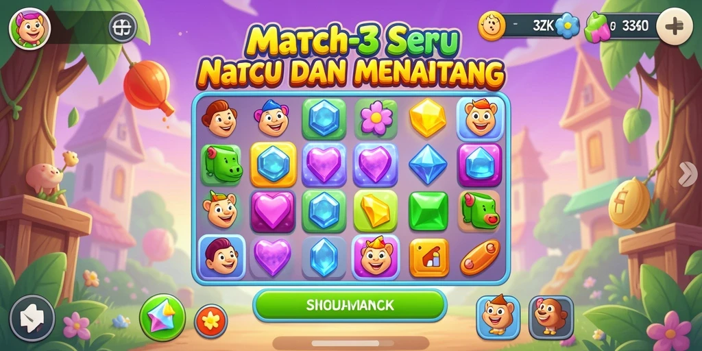 Tampilan screenshot gameplay 33ZK menampilkan adegan mencocokkan item Match-3.