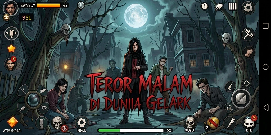 Tampilan menegangkan dari gameplay 9SL saat menjelajahi lokasi yang gelap.