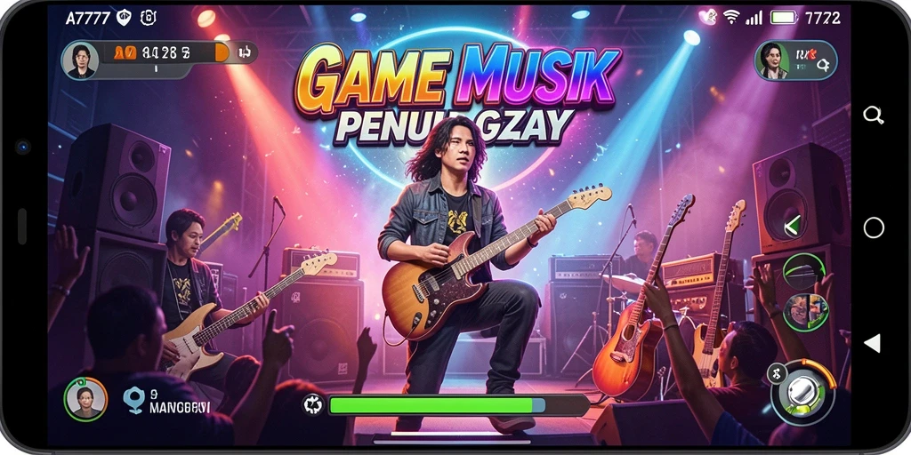Tampilan gameplay A7777 yang menarik dengan berbagai karakter dan lagu.