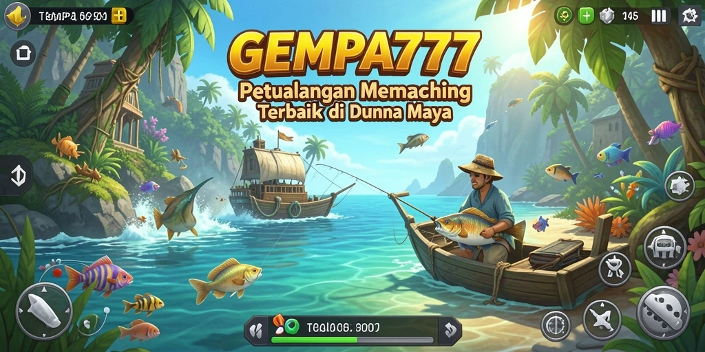 Screenshot utama GEMPA777 menampilkan serunya gameplay memancing di lautan luas.