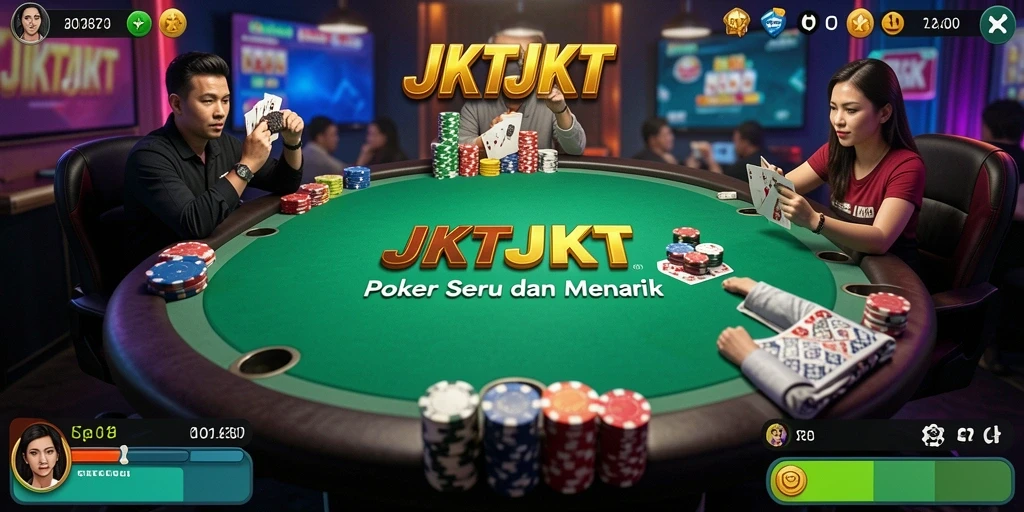 Screenshot gameplay JKTJKT menampilkan suasana poker yang seru dan mengasyikkan.