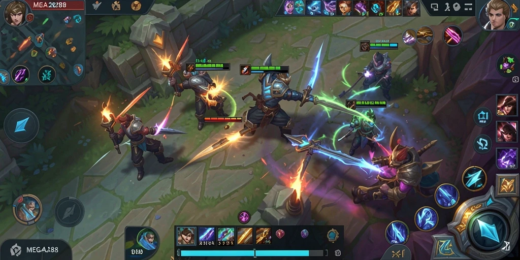 Tampilan gameplay mendebarkan di dalam MEGA288 dengan aksi MOBA.