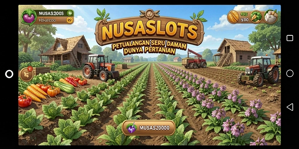 Screenshot utama NUSASLOTS menampilkan gameplay pertanian yang menarik.