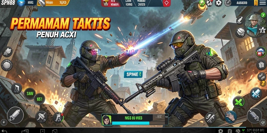 Tangkapan layar gameplay SPN88 yang menampilkan aksi tembak-menembak yang intens.