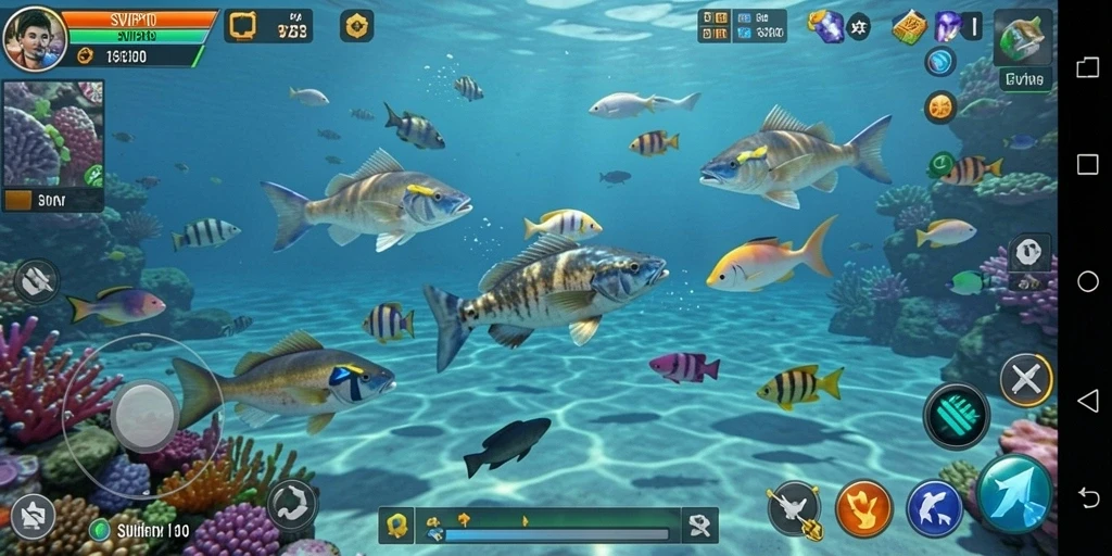 Screenshot gameplay SVIP10 menampilkan aksi seru berburu ikan.