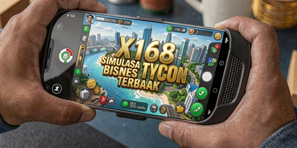 Tampilan gameplay X168 yang menarik dengan interaksi bisnis yang dinamis.