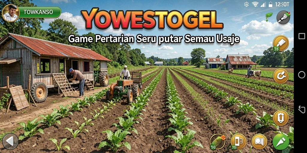 Screenshot gameplay YOWESTOGEL yang menunjukkan kebun yang indah dan tanaman yang subur.